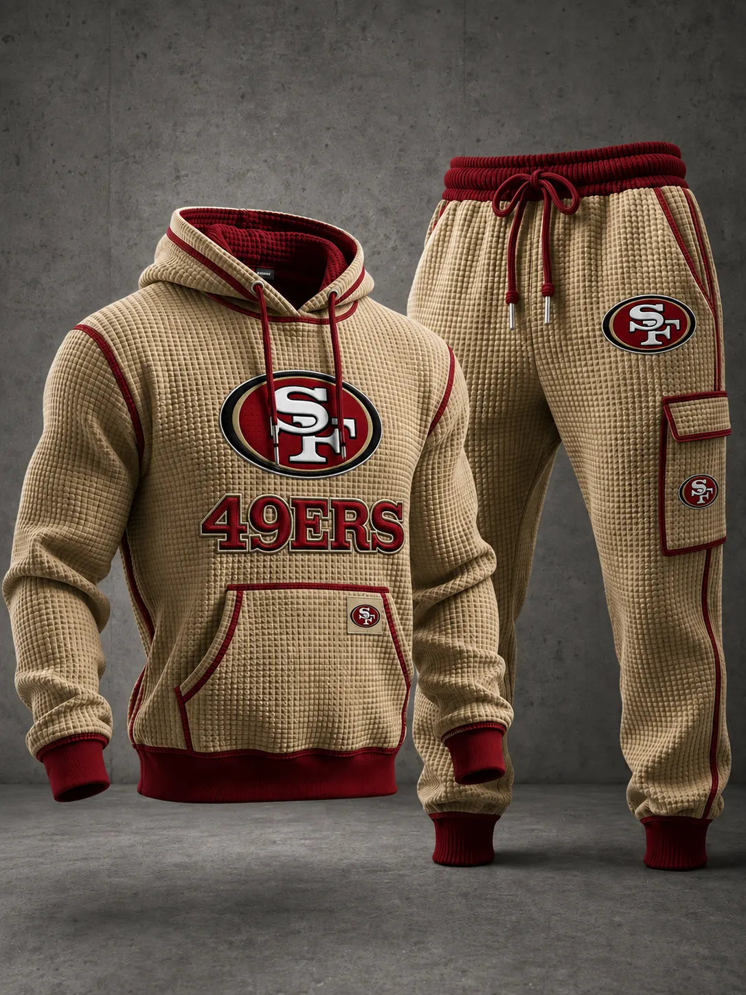 Premium Cotton-Blend Waffle Knit Hoodie And Jogger Set