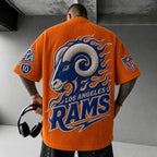 Unisex Loose-Fit Vertical-Stripe Short-Sleeve T-Shirt With Rugby Print