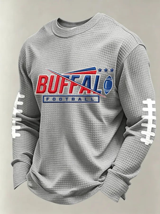 Men'S Buffalo Print Football Fans Gameday Casual Waffle Long Sleeve T-Shirt