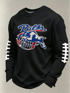 Men'S Buffalo Print Football Fans Gameday Casual Waffle Long Sleeve T-Shirt