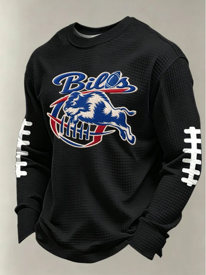 Men'S Buffalo Print Football Fans Gameday Casual Waffle Long Sleeve T-Shirt