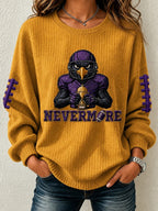 Women'S Football Fan Waffle Long Sleeved Round Neck Sweatshirt