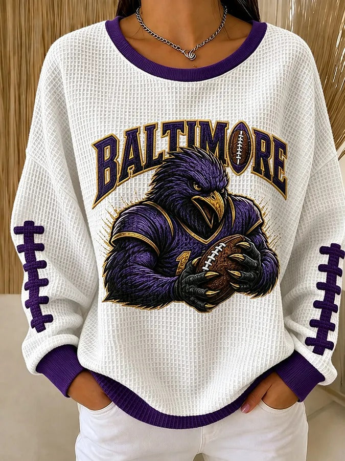 Women'S Football Print Casual Printed Waffle Sweatshirt