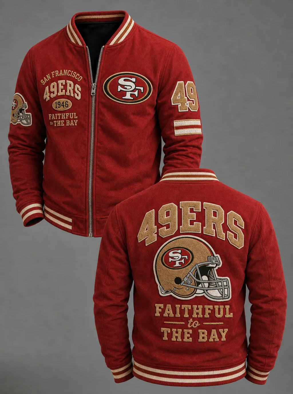 Football‐Inspired Graphic Zip‐Up Varsity Jacket