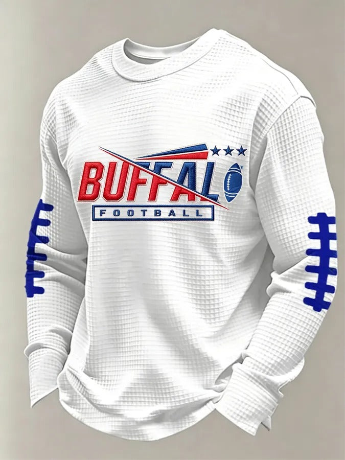 Men'S Buffalo Print Football Fans Gameday Casual Waffle Long Sleeve T-Shirt