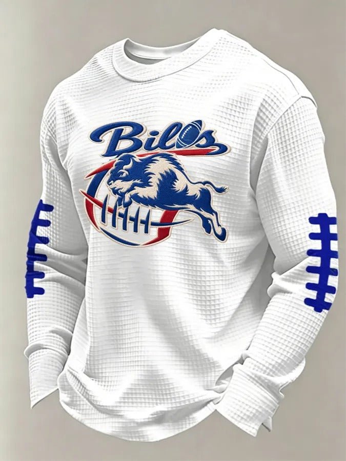 Men'S Buffalo Print Football Fans Gameday Casual Waffle Long Sleeve T-Shirt