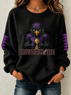 Women'S Football Fan Waffle Long Sleeved Round Neck Sweatshirt