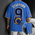 Unisex Loose-Fit Vertical-Stripe Short-Sleeve T-Shirt With Rugby Print
