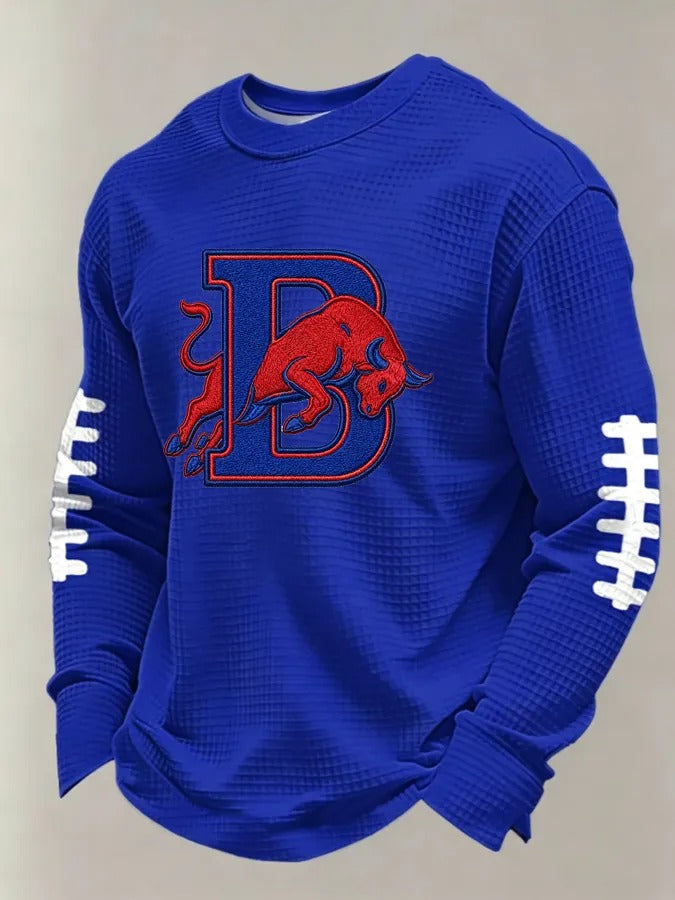 Men'S Buffalo Print Football Fans Gameday Casual Waffle Long Sleeve T-Shirt