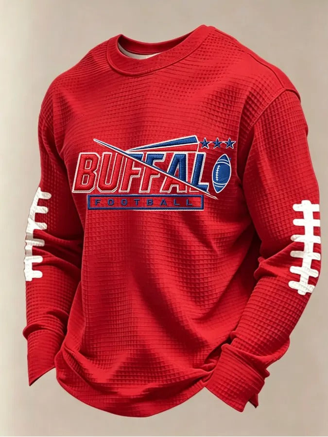 Men'S Buffalo Print Football Fans Gameday Casual Waffle Long Sleeve T-Shirt