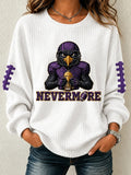 Women'S Football Fan Waffle Long Sleeved Round Neck Sweatshirt