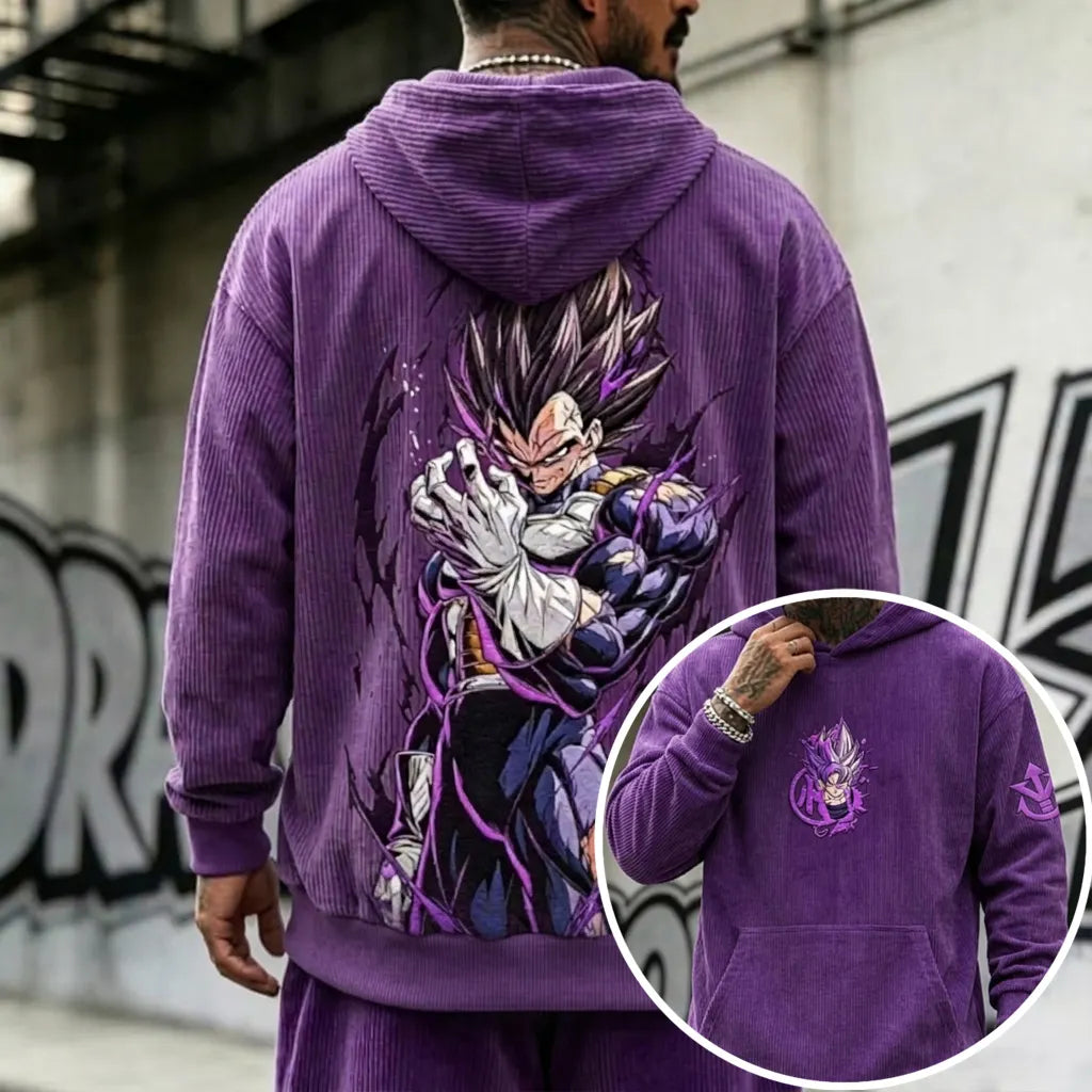 Unisex Oversized Casual Anime-print Corduroy Hoodie