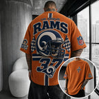Unisex Loose-Fit Vertical-Stripe Short-Sleeve T-Shirt With Rugby Print