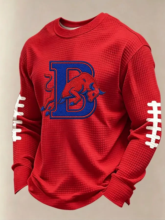 Men'S Buffalo Print Football Fans Gameday Casual Waffle Long Sleeve T-Shirt