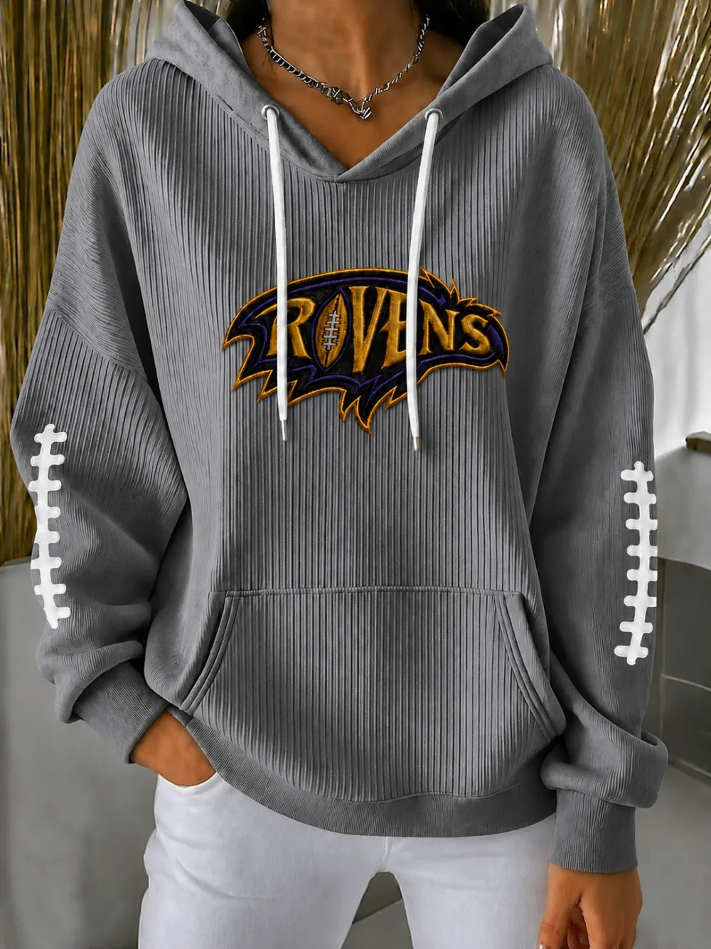Women'S Football Print Hooded Sweatshirt