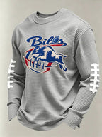 Men'S Buffalo Print Football Fans Gameday Casual Waffle Long Sleeve T-Shirt