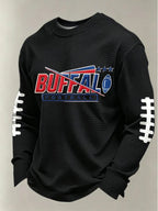 Men'S Buffalo Print Football Fans Gameday Casual Waffle Long Sleeve T-Shirt