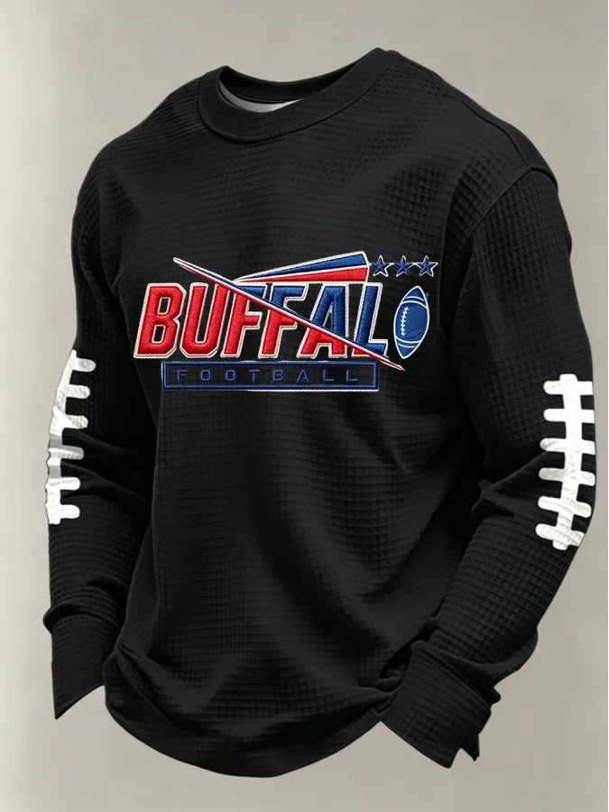 Men'S Buffalo Print Football Fans Gameday Casual Waffle Long Sleeve T-Shirt