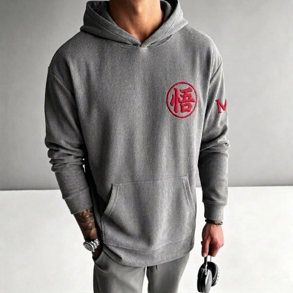 Unisex Oversized Casual Anime-print Corduroy Hoodie