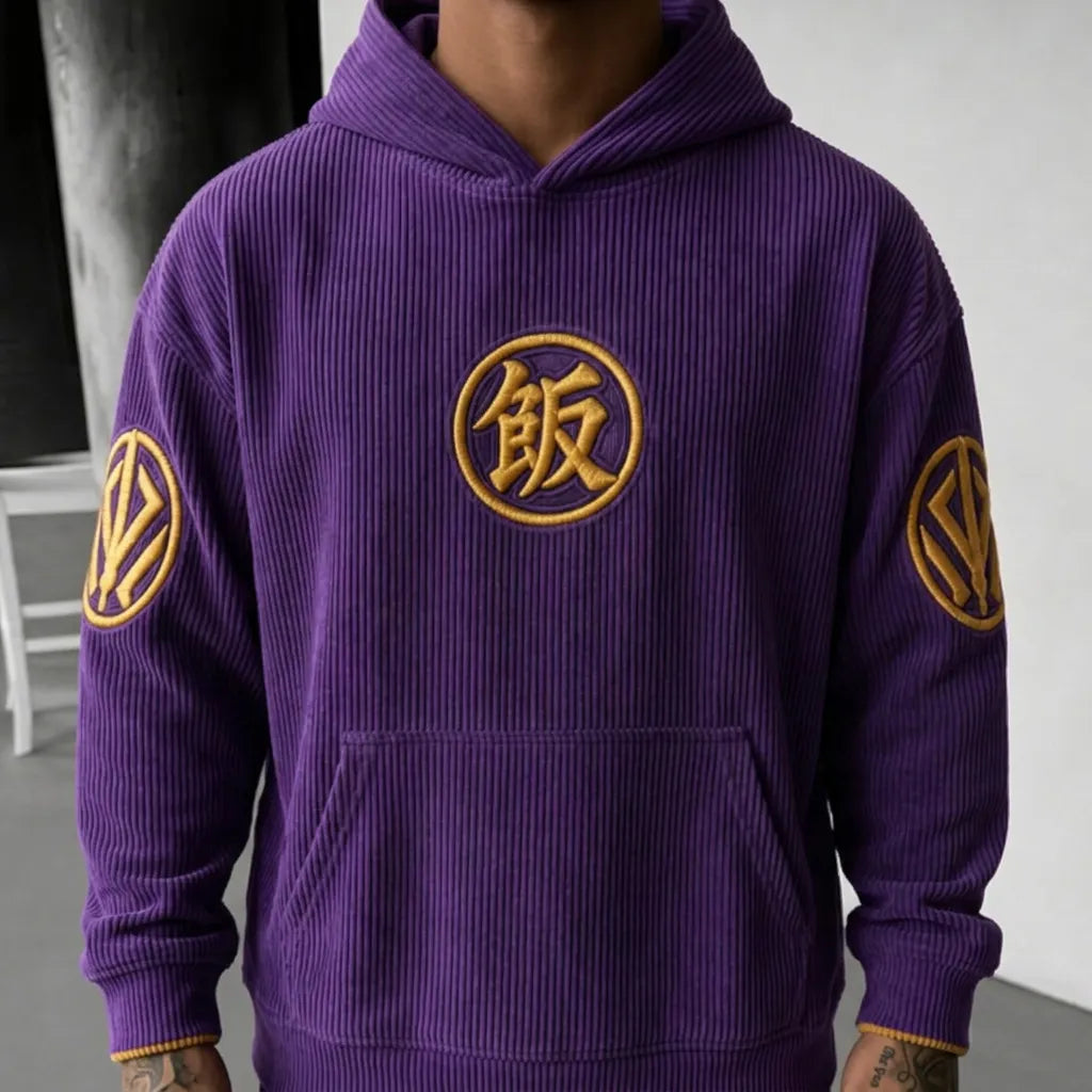 Unisex Oversized Casual Anime-print Corduroy Hoodie