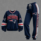 Women's Two-piece Set: Long-sleeve Sweatshirt And Pants With Soccer Print
