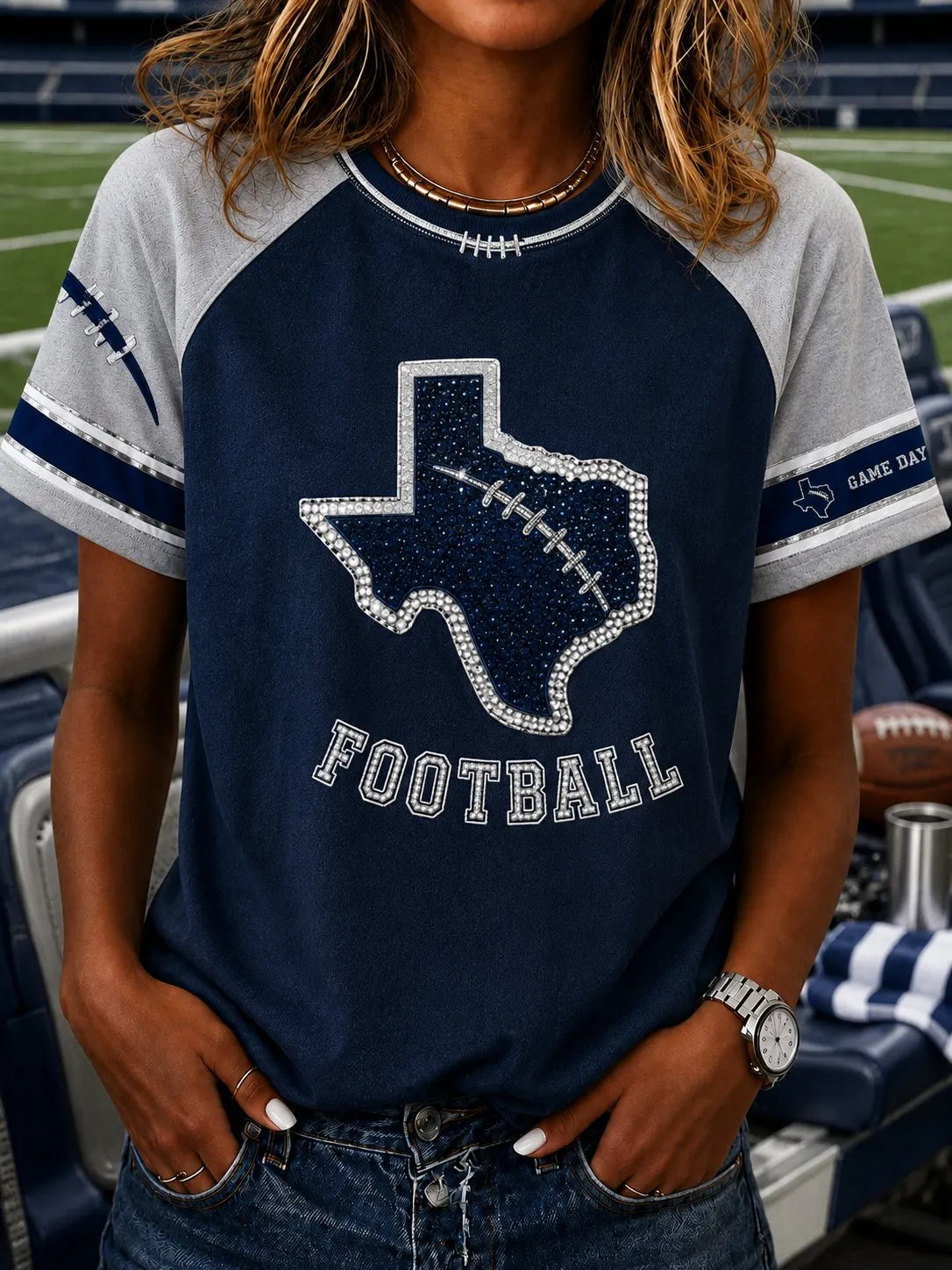 Women's Casual Football Print T-Shirt