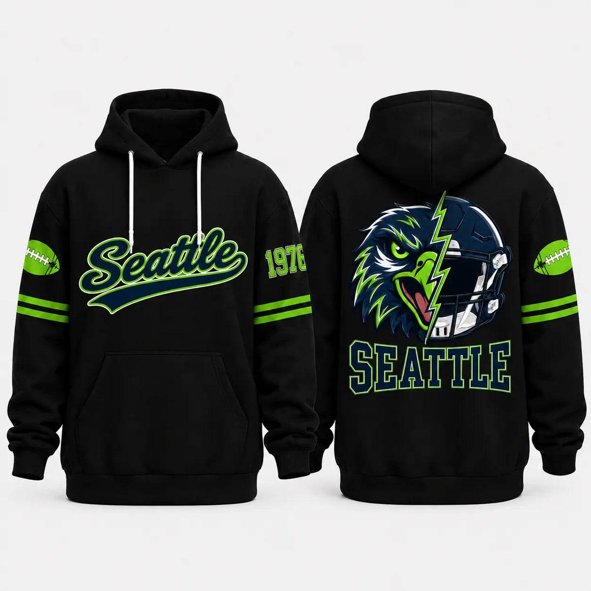 Retro City Football Mascot Graphic Hoodie With Front Pocket