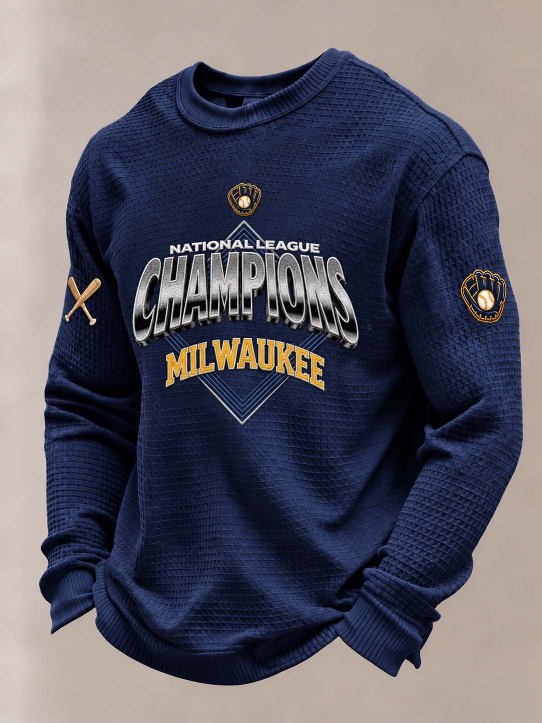 Men's Baseball Print Waffle Long Sleeve T-Shirt