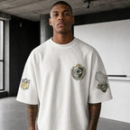 Unisex Loose-Fit Vertical-Stripe Short-Sleeve T-Shirt With Rugby Print
