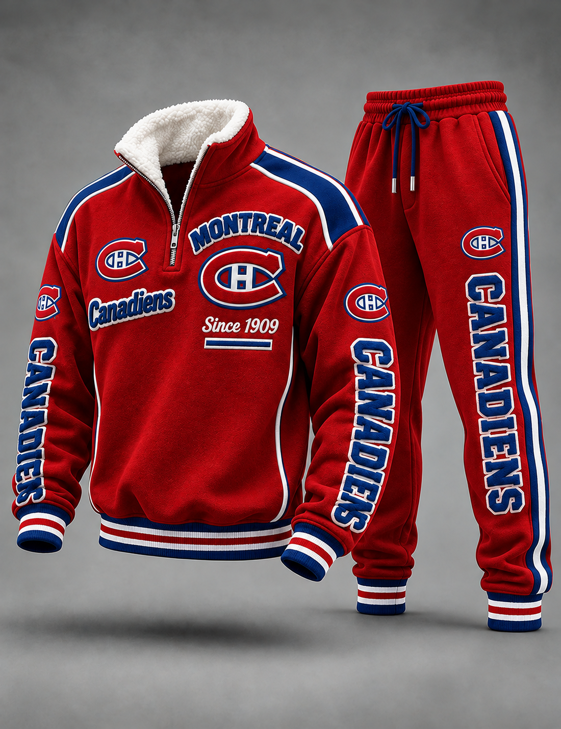 Men's Red Half-Zip Pullover Sweatshirt And Sweatpants Tracksuit Set