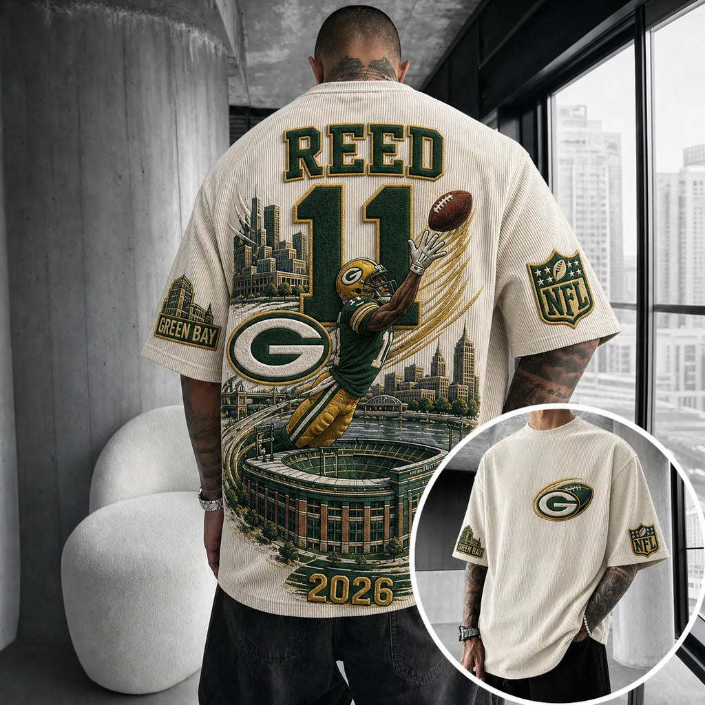 Unisex Loose-Fit Vertical-Stripe Short-Sleeve T-Shirt With Rugby Print