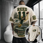 Unisex Loose-Fit Vertical-Stripe Short-Sleeve T-Shirt With Rugby Print