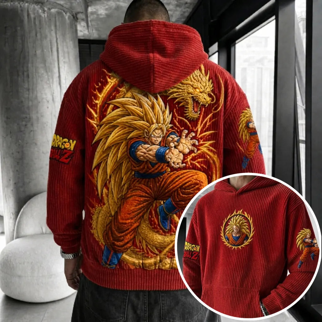 Unisex Oversized Casual Anime-print Corduroy Hoodie