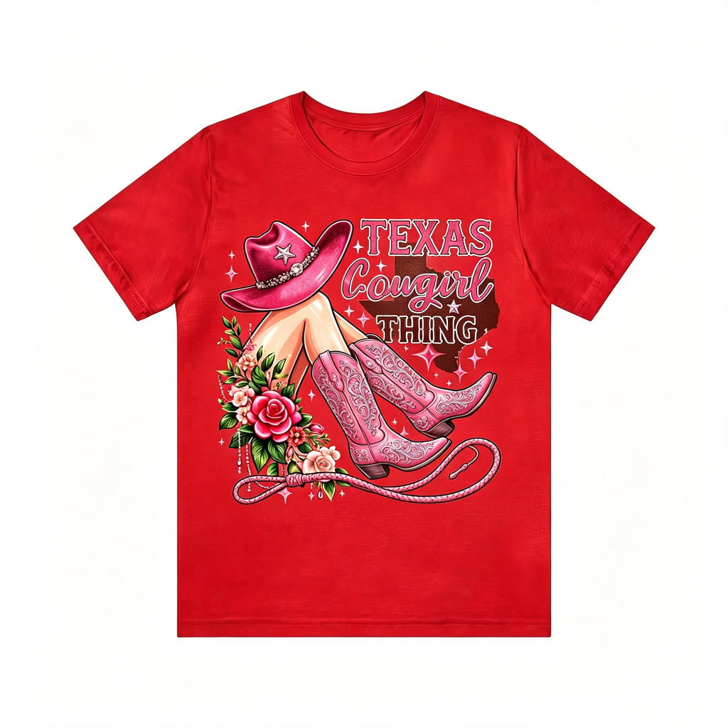 Retro Texas Western Cowgirl Hat Boots Floral Print Tee