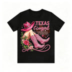 Retro Texas Western Cowgirl Hat Boots Floral Print Tee