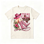 Retro Texas Western Cowgirl Hat Boots Floral Print Tee