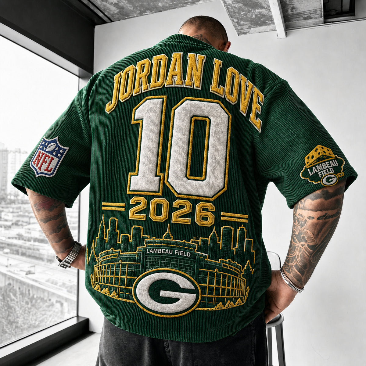 Unisex Loose-Fit Vertical-Stripe Short-Sleeve T-Shirt With Rugby Print