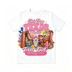 Retro Texas Western Girl Bull Skull Cactus Cowboy Boots Tee