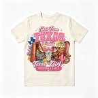 Retro Texas Western Girl Bull Skull Cactus Cowboy Boots Tee