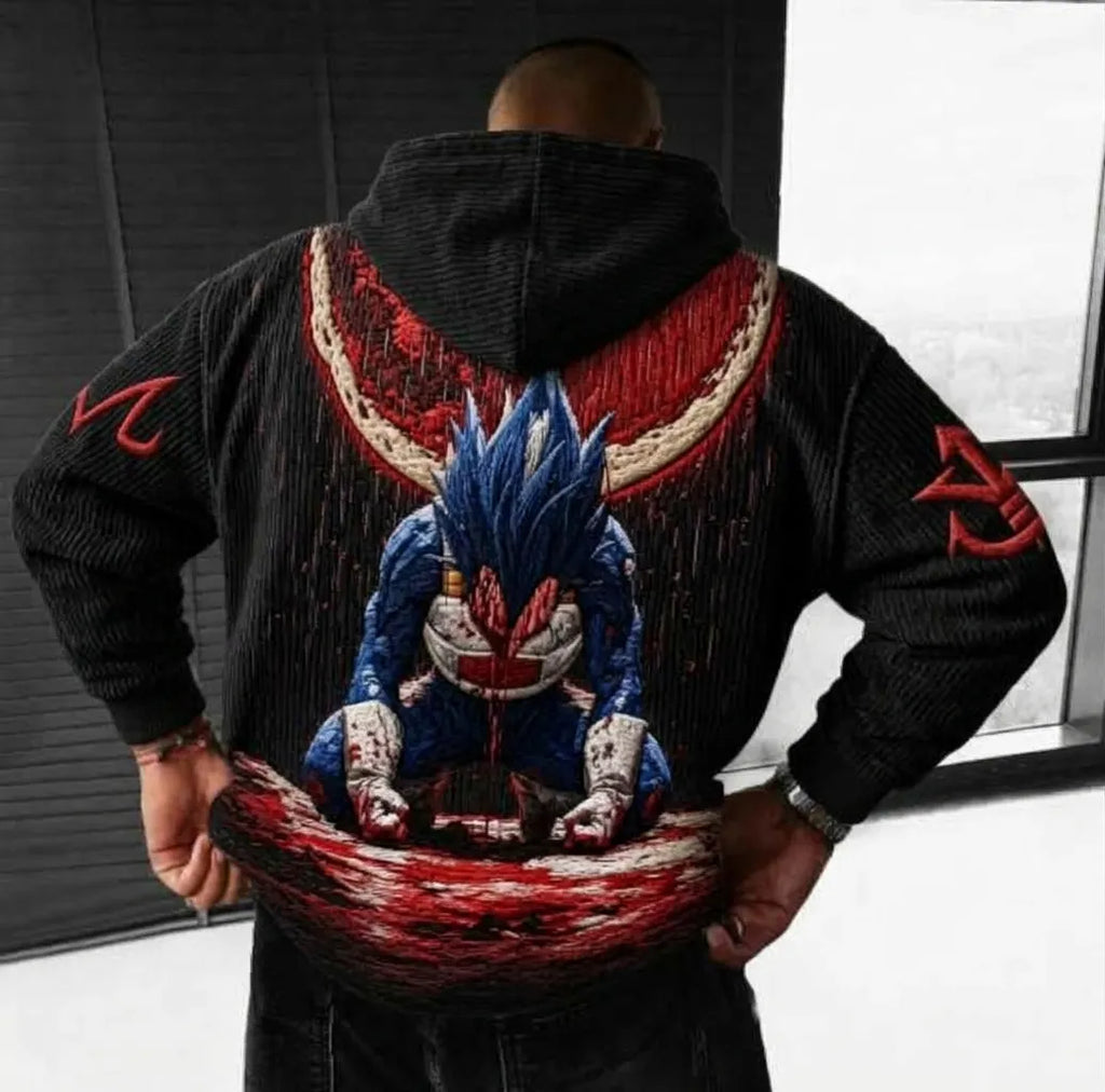 Unisex Oversized Casual Anime-print Corduroy Hoodie