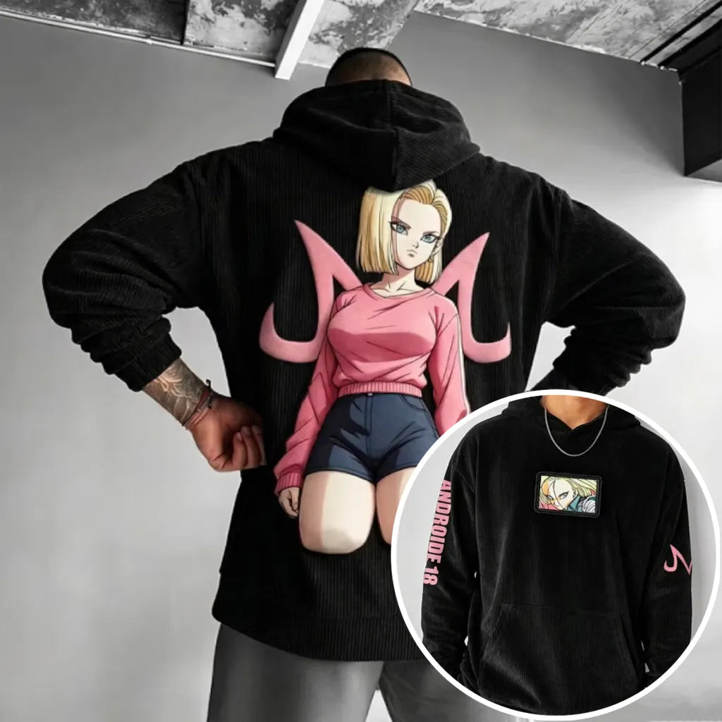 Unisex Oversized Casual Anime-print Corduroy Hoodie