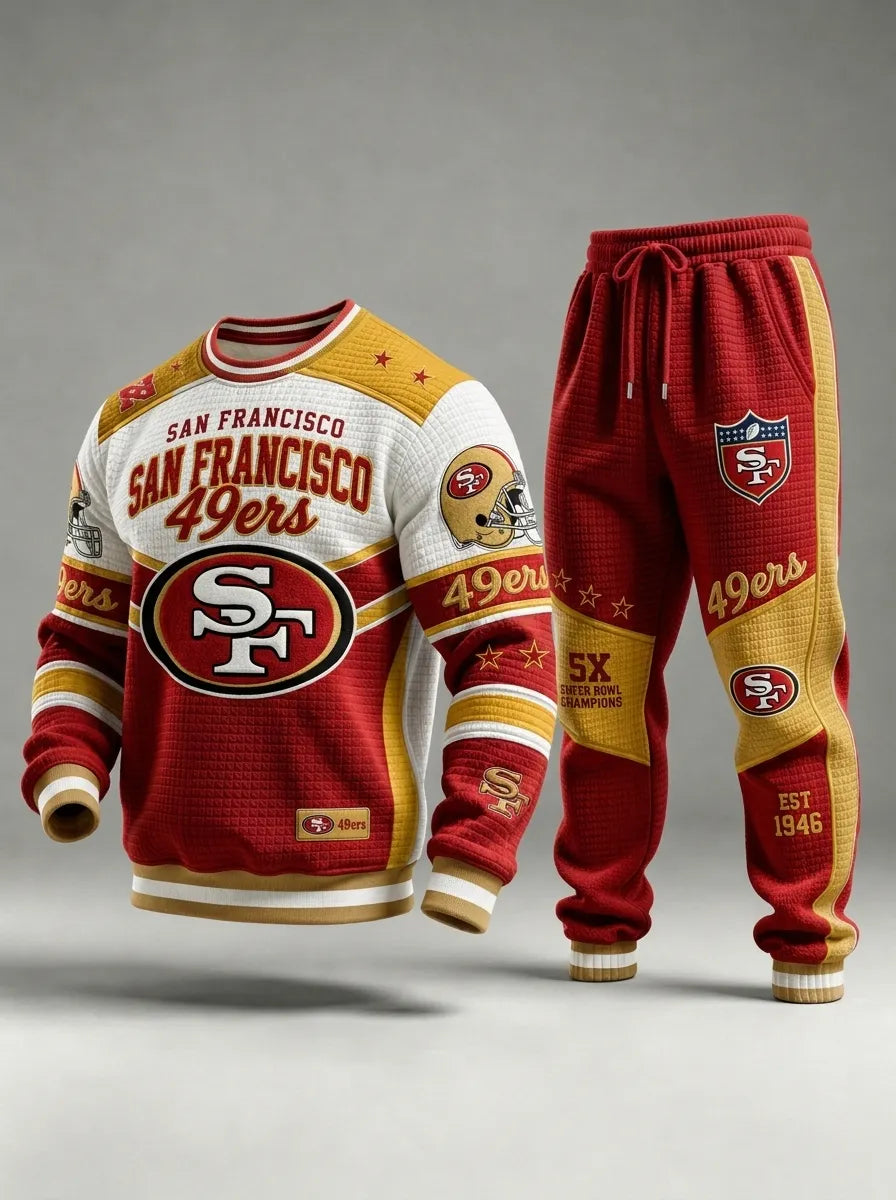 Unisex Casual Football Print Sweatershirt Set