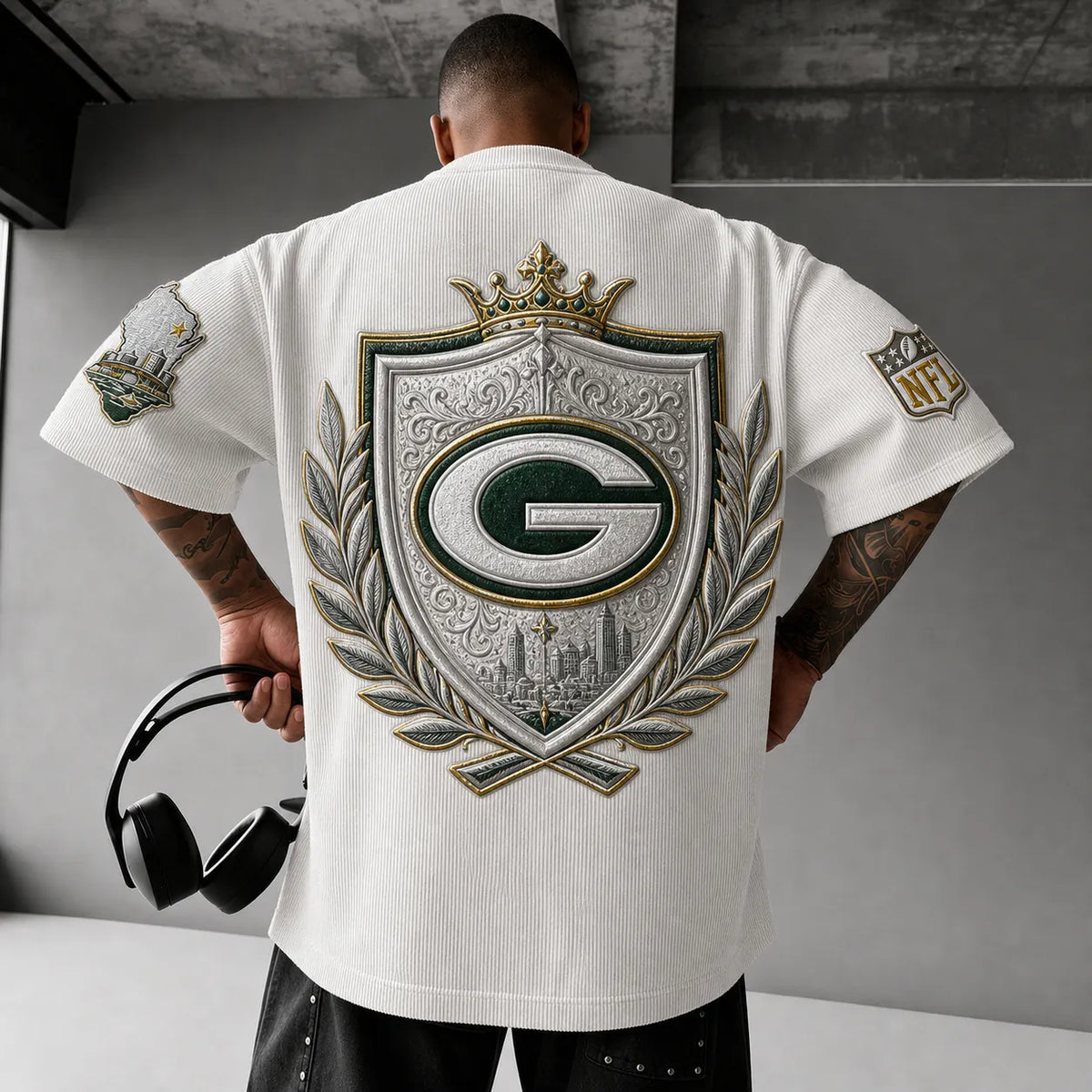 Unisex Loose-Fit Vertical-Stripe Short-Sleeve T-Shirt With Rugby Print