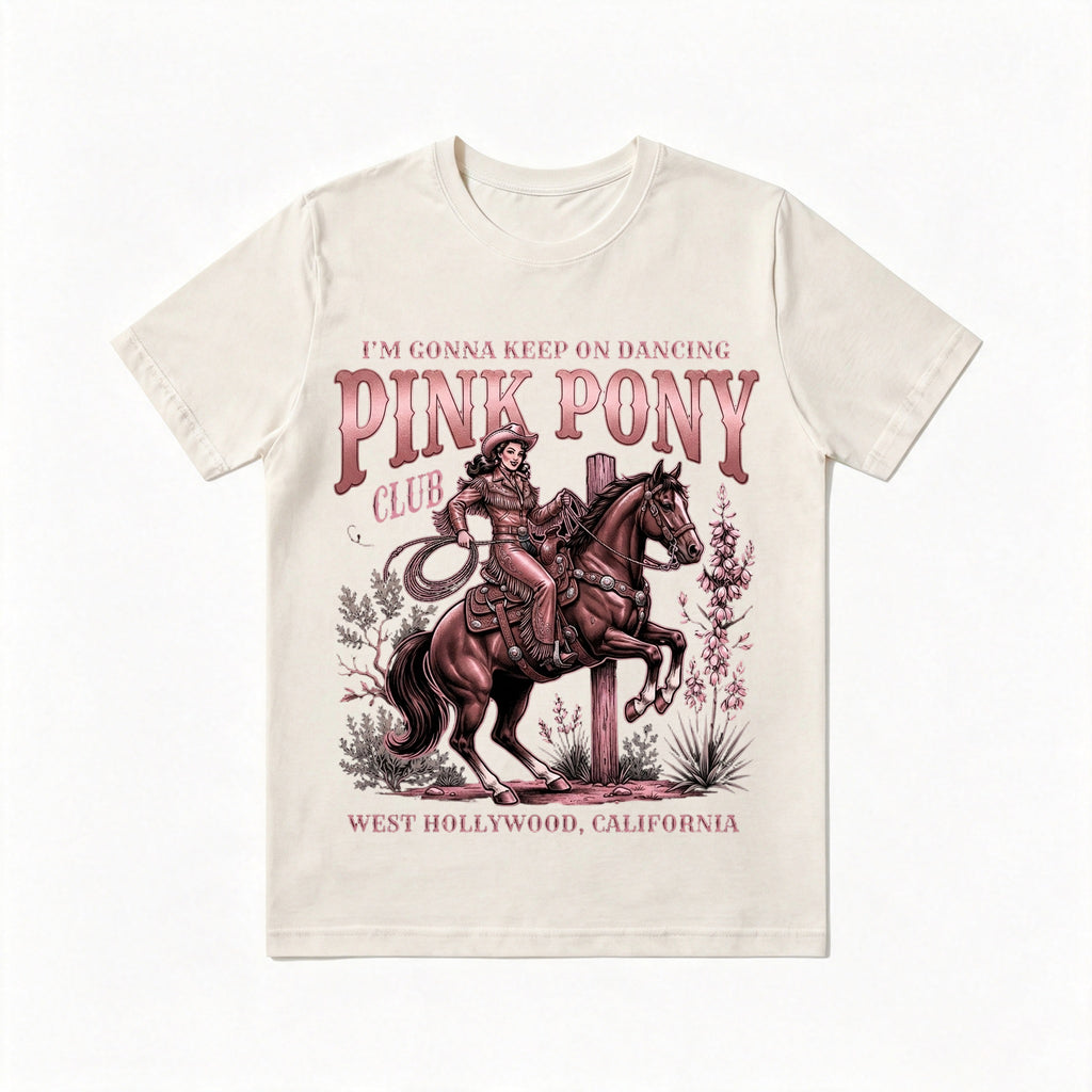 Vintage Pink Pony Club Cowboy Horse Print Tee
