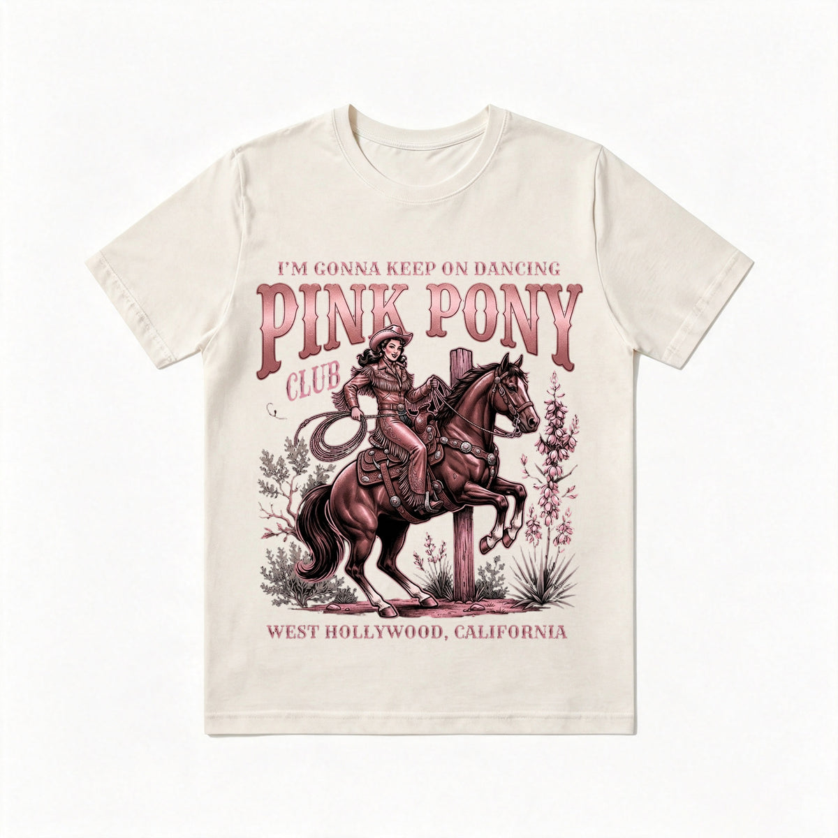 Vintage Pink Pony Club Cowboy Horse Print Tee
