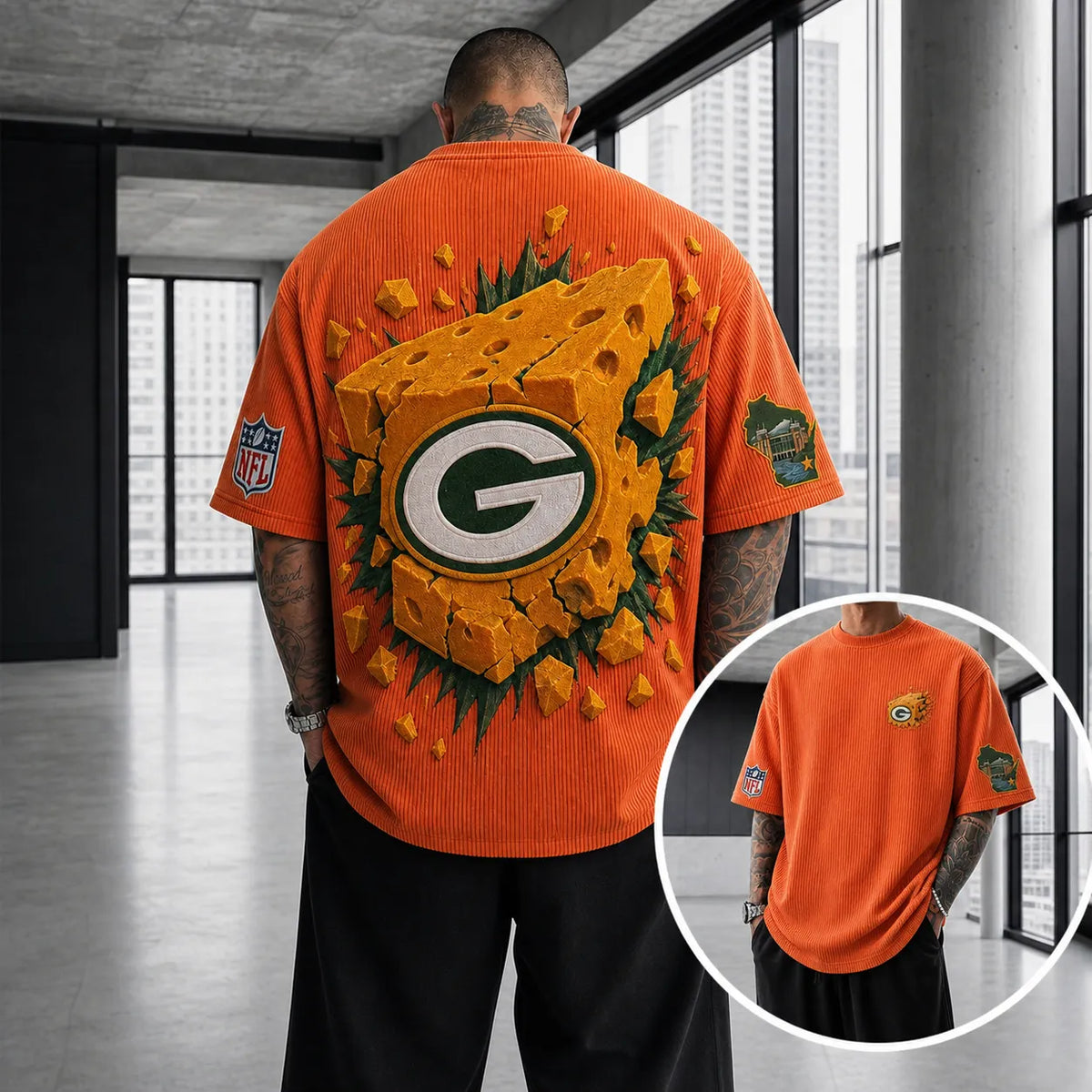 Unisex Loose-Fit Vertical-Stripe Short-Sleeve T-Shirt With Rugby Print