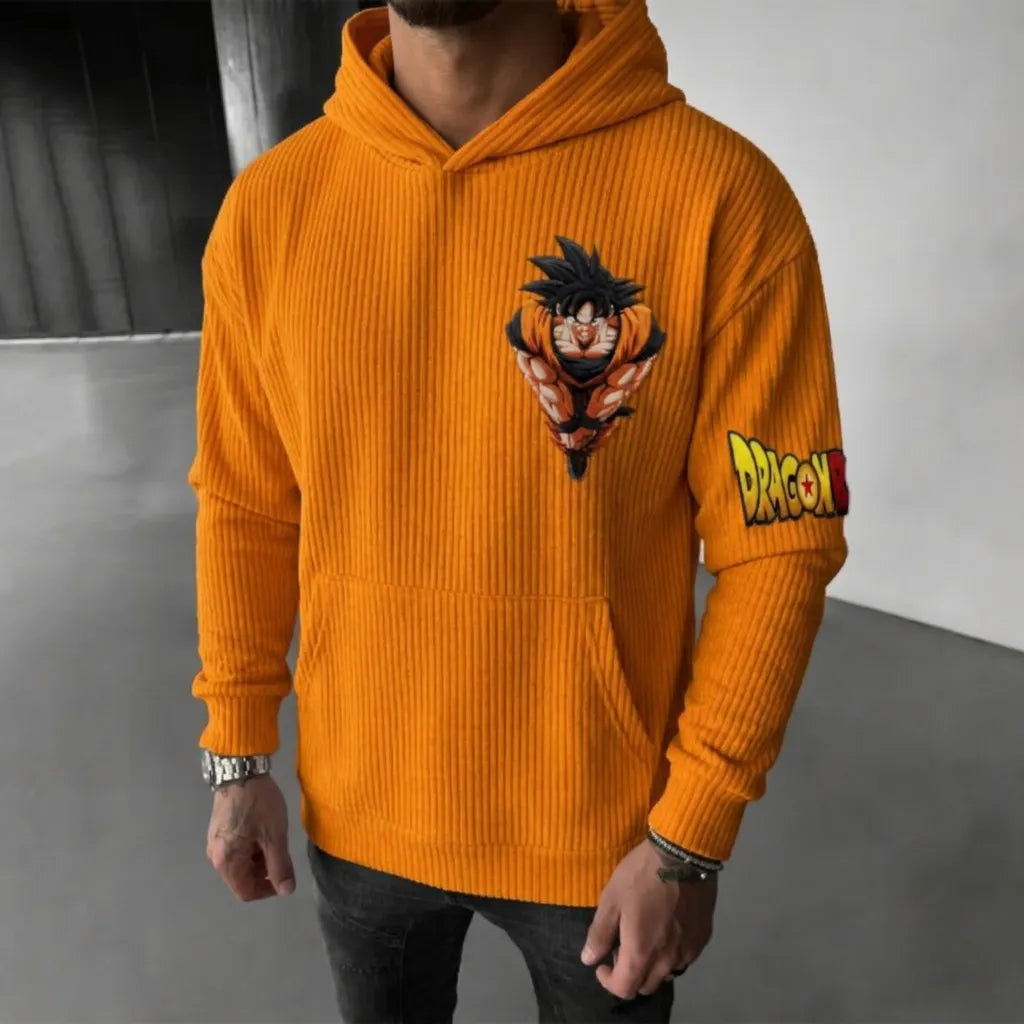Unisex Oversized Casual Anime-print Corduroy Hoodie