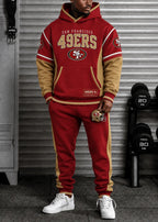 Premium Cotton-Blend Waffle Knit Hoodie And Jogger Set With Football Fans