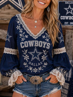 High-quality Fabric V-Neck Lace-Trimmed Football Fans Tee