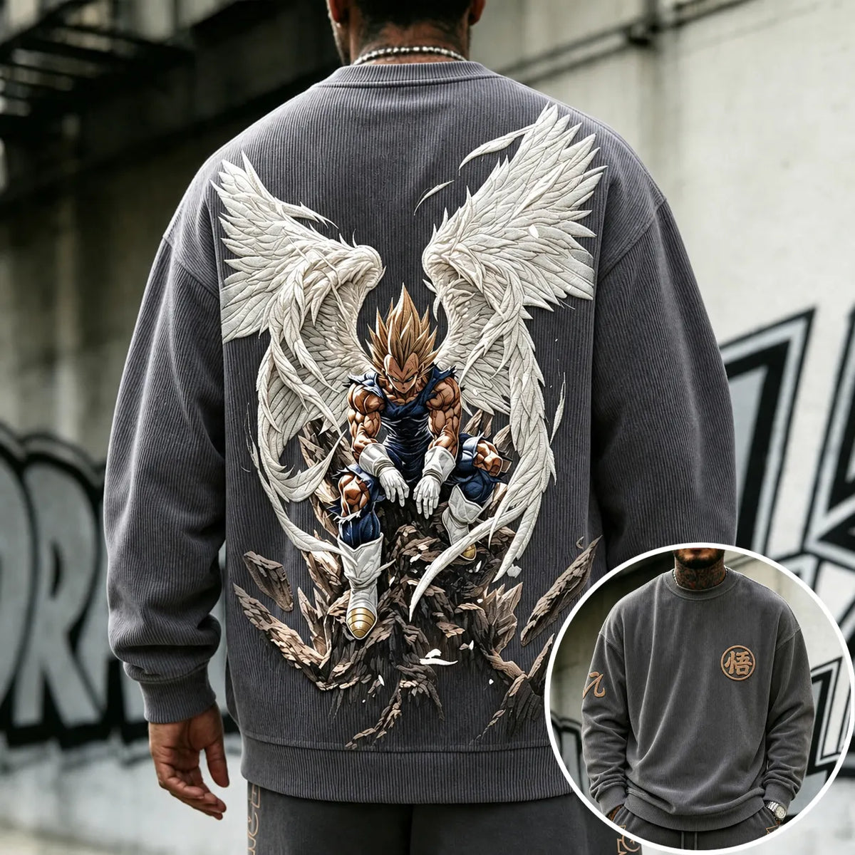 Unisex Retro Corduroy Sweatshirt In Anime Style